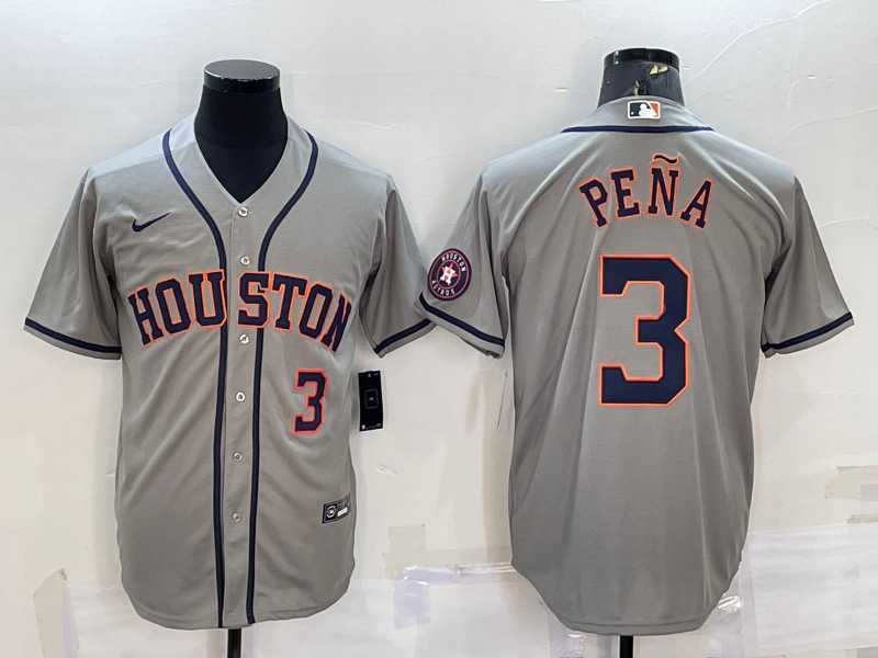 Men%27s Houston Astros #3 Jeremy Pena Number Grey With Patch Stitched MLB Cool Base Nike Jersey->houston astros->MLB Jersey